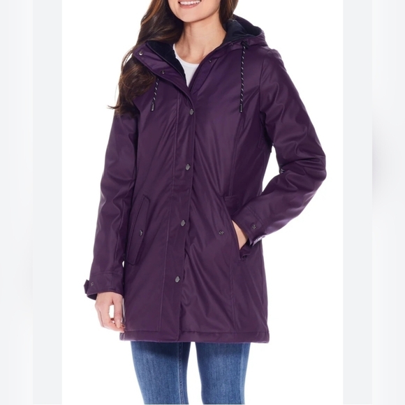 Weatherproof Hooded Midweight Rain Jacket Dark Plum - Picture 1 of 16
